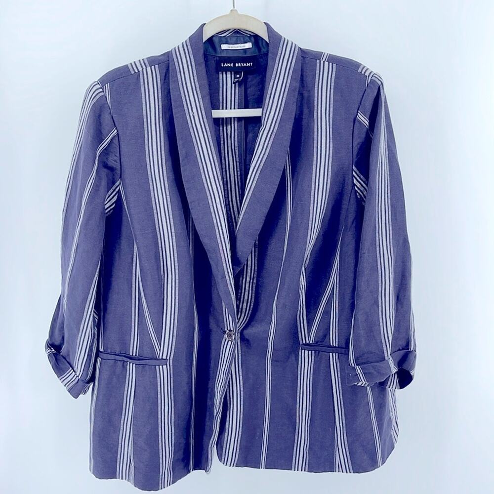 Lane Bryant The Bryant Blazer linen blend striped single button blazer sz 20